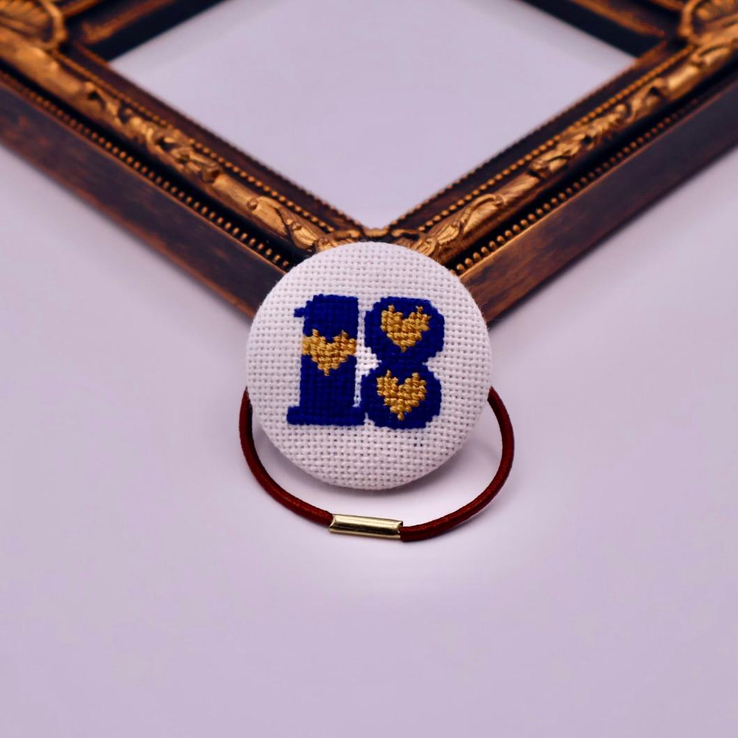 【番号オーダー可能】オリックス・バファローズ風カラー　くるみボタンのヘアゴム　クロスステッチ刺繍 | 2枚目